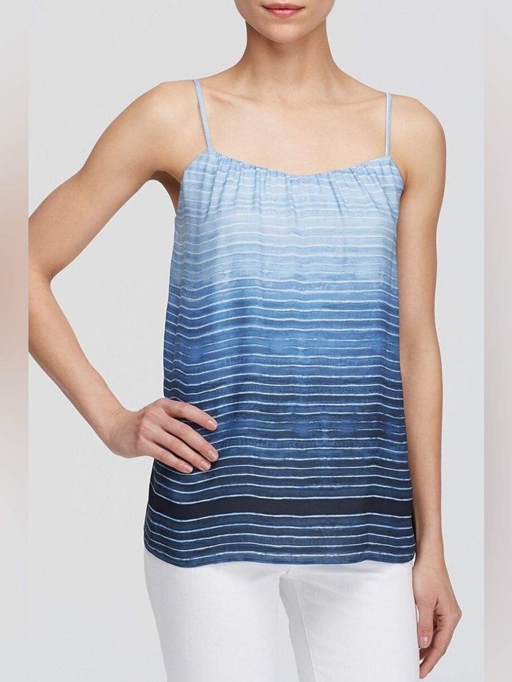 Vince Designer French Blue Ombre Stripe Silk Camisole Tank Top Womens Size Small
